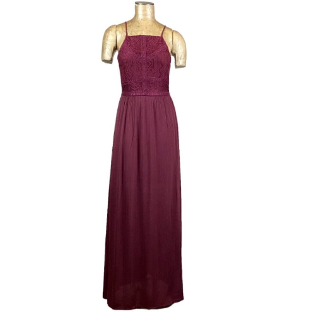 Self Esteem Sleeveless Long Maxi Dress Lace Bodice S Burgundy #248A - Picture 2 of 10